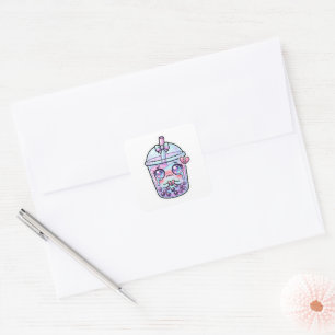 Sticker Carré Mignon Kawaii Triste Boba Milk Tea Pleurant avec H