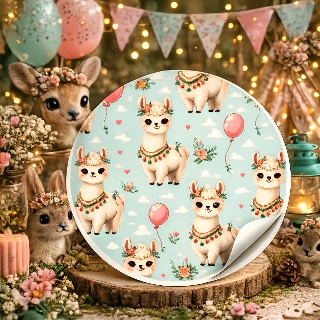 Sticker Carré Mignon Lama Boho (Créateur téléchargé)