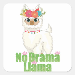 Sticker Carré Mignon Lama Sans Drame Avec Couronne Florale