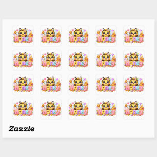 Sticker Carré Mignon Nom d'Abeille Miel Kawaii Rose Pastel Brill