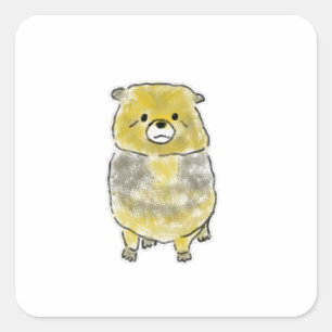 Sticker Carré Mignon ours chien à tête jaune et corps gris dessi