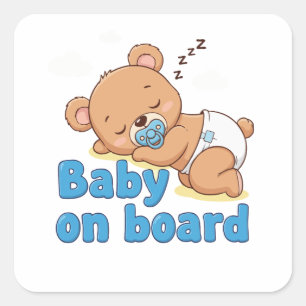 Sticker Carré Mignon Ours en Peluche Endormi Bébé à Bord Dessin