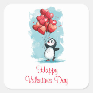 Sticker Carré mignon pingouin amoureux pour la Saint-Valentin av