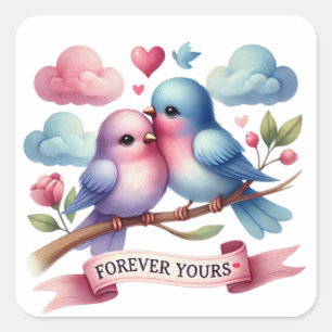 Sticker Carré Mignon pour toujours votre couple d'oiseaux Valent