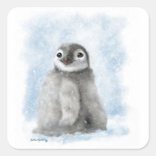 Sticker Carré 	Mignon poussin de pingouin dans la neige dessin a