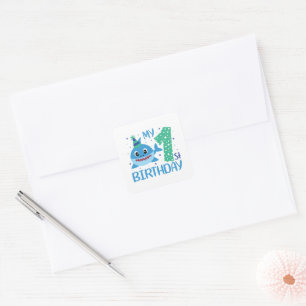 Sticker Carré mignon requin-bébé unisexe Premier anniversaire