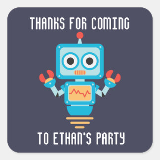 Sticker Carré mignon robot fête d'anniversaire merci carré stick