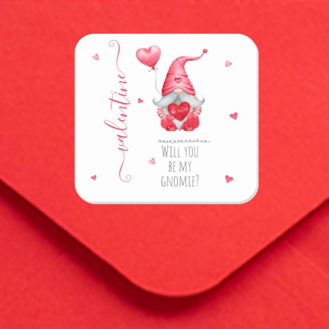 Sticker Carré Mignon Saint-Valentin Seras-tu mon Gnome? (Créateur téléchargé)