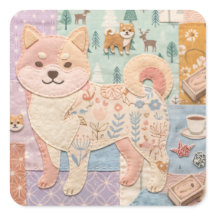 Mignon Shiba Inu Japonais Motif Floral Patchwork