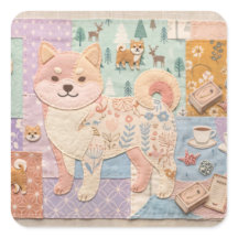 Mignon Shiba Inu japonais motif floral patchwork