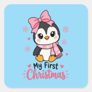 Sticker Carré mignon tee-shirt de Noël pour tout-petit manchot c