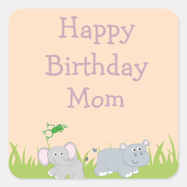 Sticker Carré Mignonne anniversaire Maman Safari Animaux (Devant)