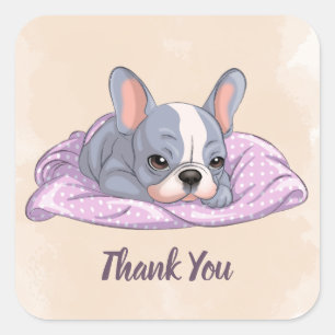 Sticker Carré Mignonne Baby shower blanc rose Bulldog français