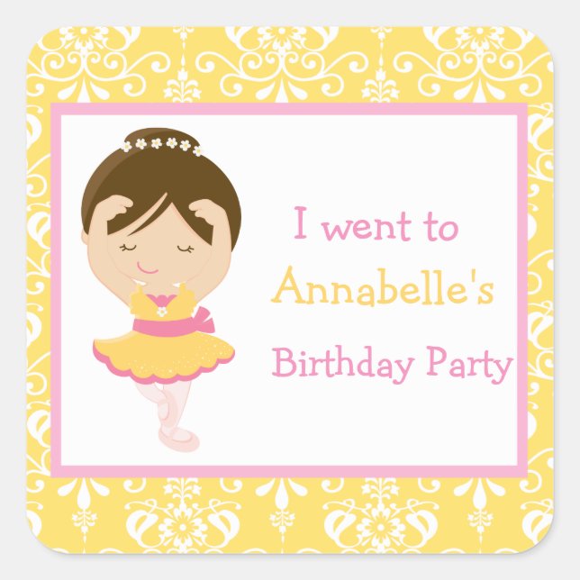 Sticker Carré Mignonne Brunette Ballerina 'Je suis allée à' (Devant)