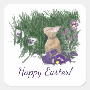 Sticker Carré Mignonne Bunny voeux de Pâques de Vacances