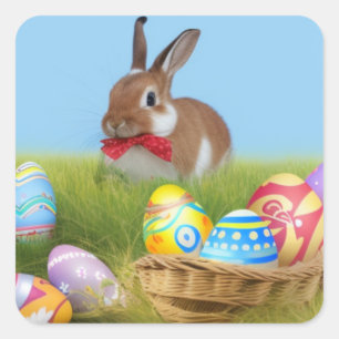 Sticker Carré Mignonne Bunnyfor Pâques pour une humeur positive