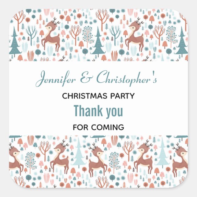 Sticker Carré Mignonne cerf en Merci de Motif de forêt lunaire (Devant)