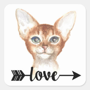 Sticker Carré Mignonne chat maman chaton Abyssin amour Bonjour