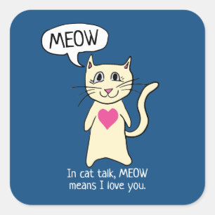 Sticker Carré Mignonne Chat Meow Je T'Aime