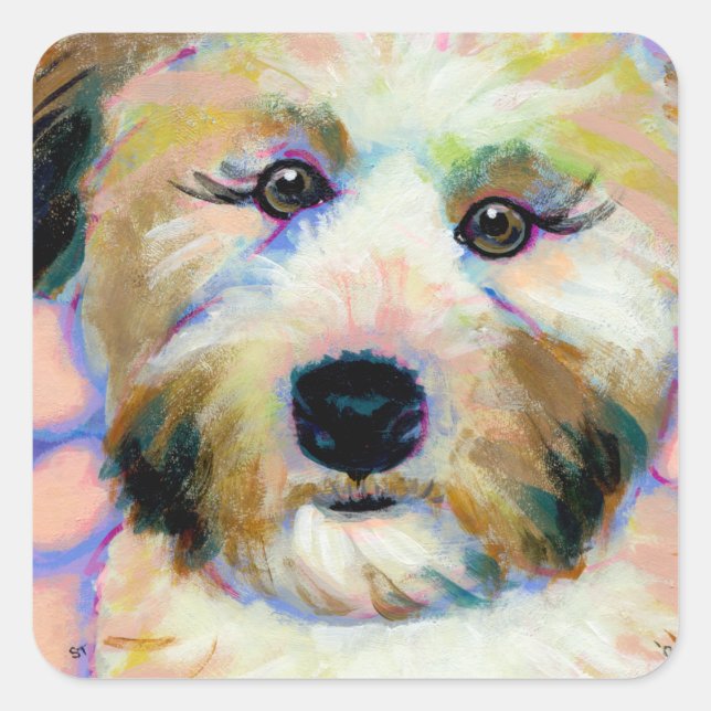 Sticker Carré Mignonne chien adorable visage amusant peinture d' (Devant)