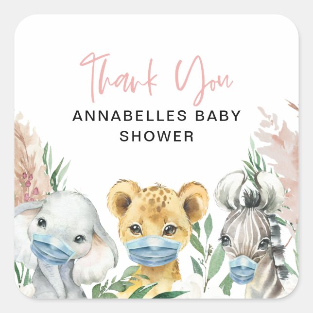 Sticker Carré Mignonne conduite de masque de covid animal par bé (Devant)