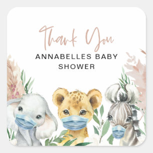 Sticker Carré Mignonne conduite de masques de vache par bébé