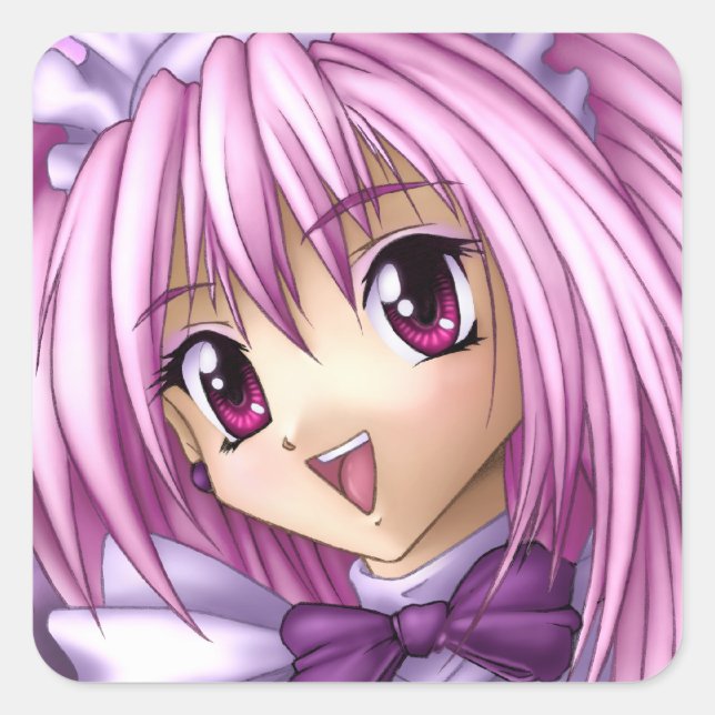 Sticker Carré Mignonne fille Anime (Devant)