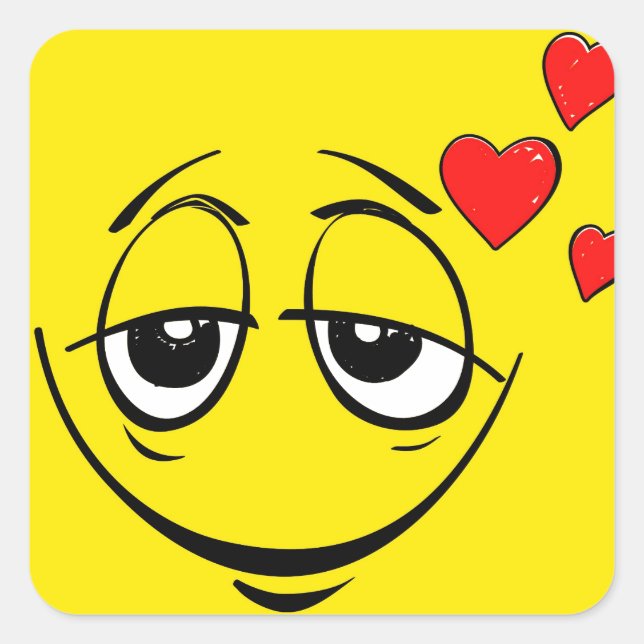 Sticker Carré Mignonne Happy Face Amour Emoji (Devant)