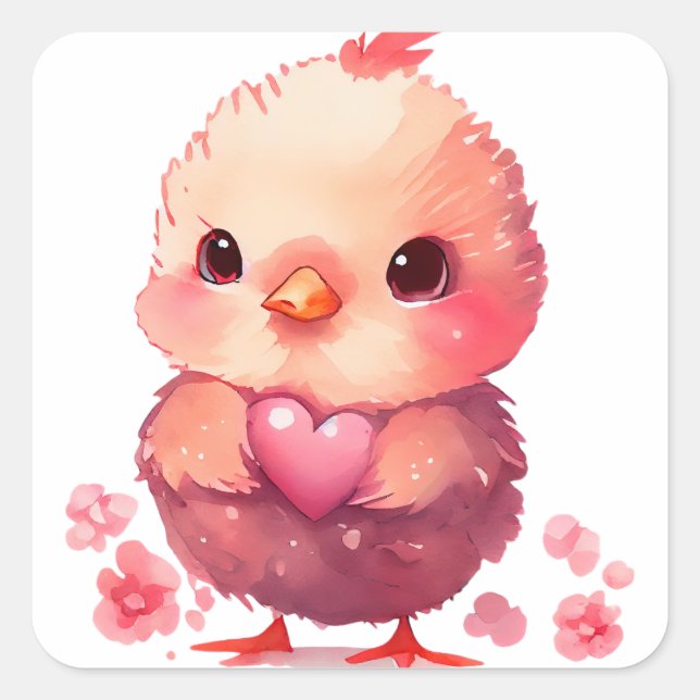Sticker Carré Mignonne Heart Chick Valentine (Devant)