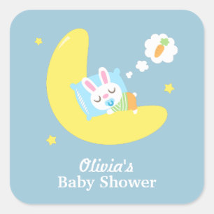 Sticker Carré Mignonne lapin dormant sur le Baby shower de la lu