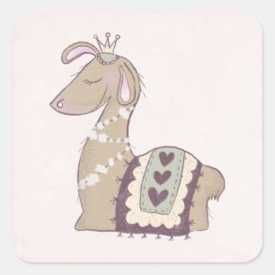 Sticker Carré Mignonne Llama Princesse portant une couronne