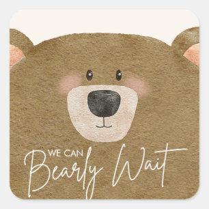 Sticker Carré Mignonne Ours Nous Pouvons Attendre Baby shower Se