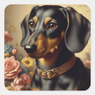Sticker Carré Mignonne peinture Vintage Dachshund