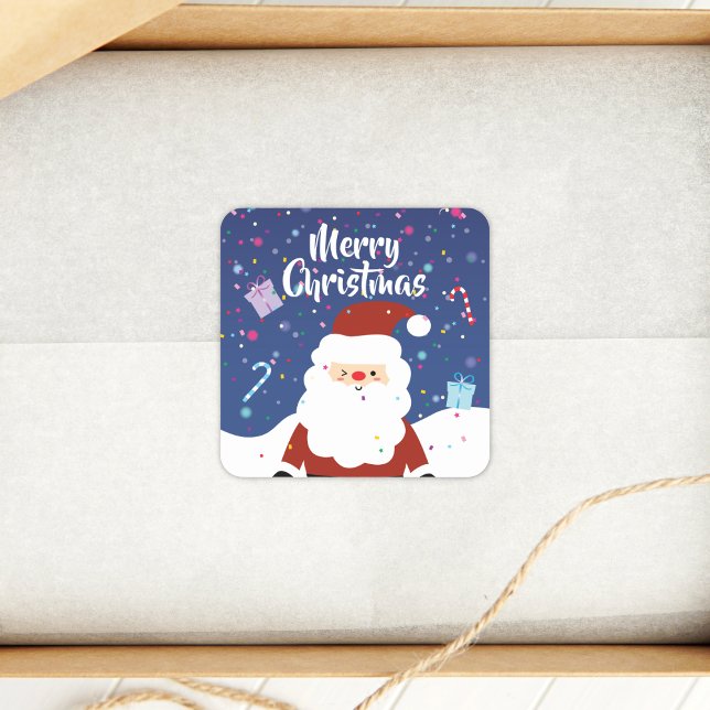 Sticker Carré Mignonne Santa Claus Winter Wonderland Joyeux Noël (Créateur téléchargé)