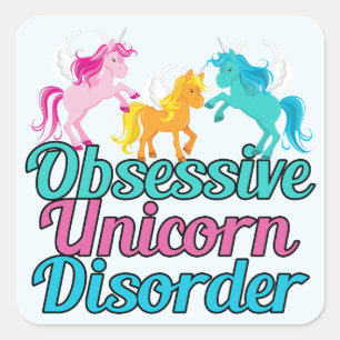 Sticker Carré Mignonne Trouble Obsessionnel Unicorne