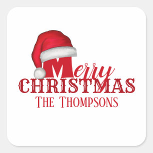 Sticker Carré Mignonne Whimsical Rouge Père Noël Noël