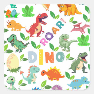 Sticker Carré Mignonnes sortes de Dinosaures sans joint