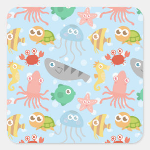 Sticker Carré Mignons Animaux Sous-Marins Colorés Motif
