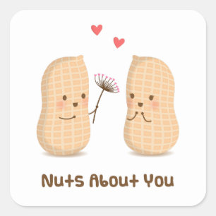 Sticker Carré Mignons arachides fou de vous jeu de mots d'amour 
