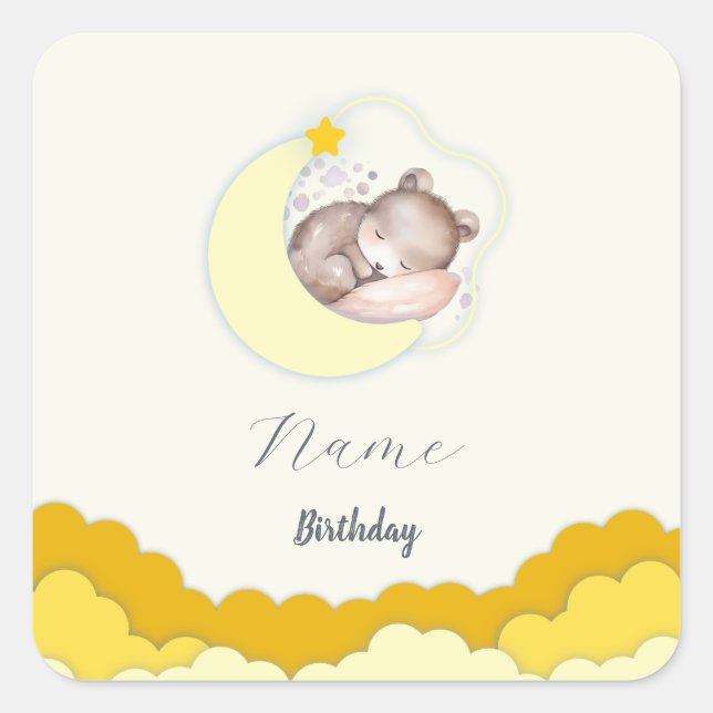 Sticker Carré Mignons nuages Décorations d'anniversaire (Devant)