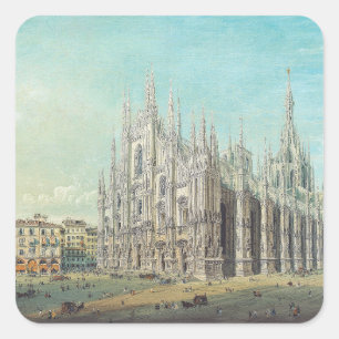 Sticker Carré Milan Piazza du Duomo années 1850 par Carlo Bossol