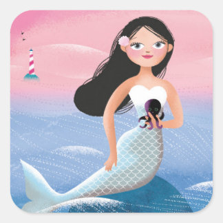 Sticker Carré Milla, illustration de la sirène