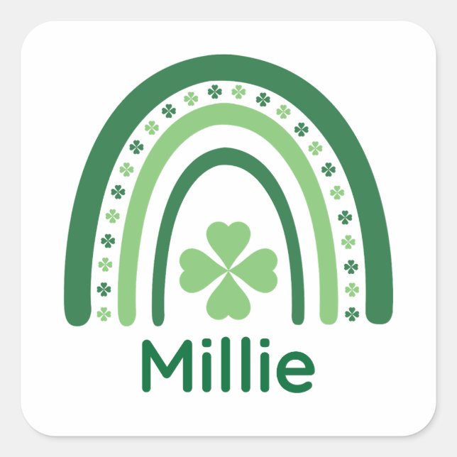Sticker Carré Millie Nom Clover Boho Rainbow (Devant)