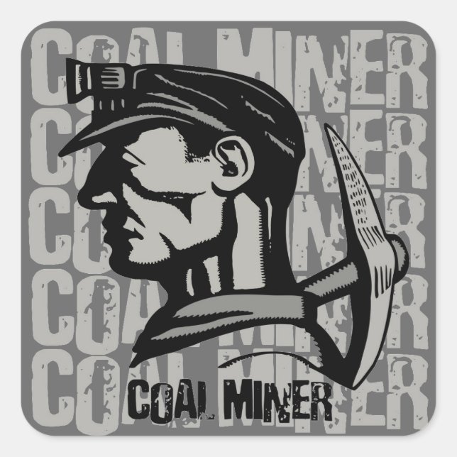 STICKER CARRÉ MINEUR DE CHARBON VINTAGE (Devant)