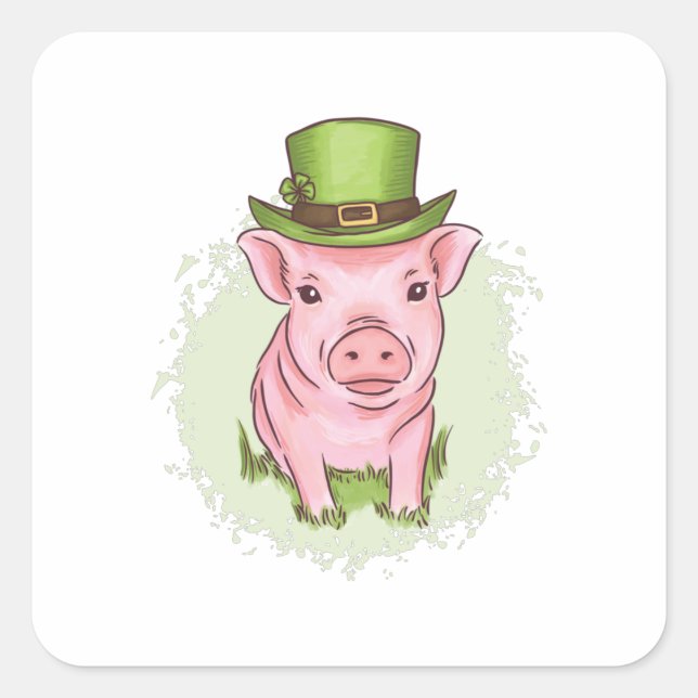 Sticker Carré Mini cochon de St Patrick (Devant)