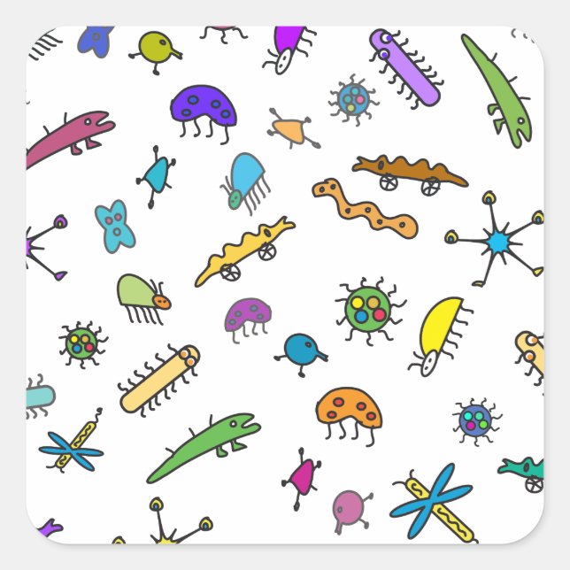 Sticker Carré Mini insectes et mini créatures (Devant)