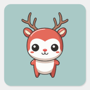 Sticker Carré Mini Noël mignon bébé Rudolph Reindeer
