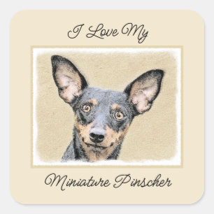 Sticker Carré Miniature Pinscher Peinture mignonne Chien Art ori