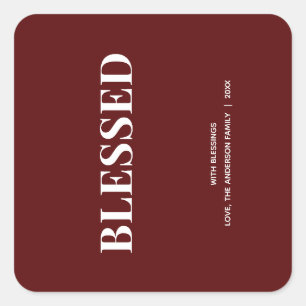 Sticker Carré Minimal BLESSED Deep Red Holiday