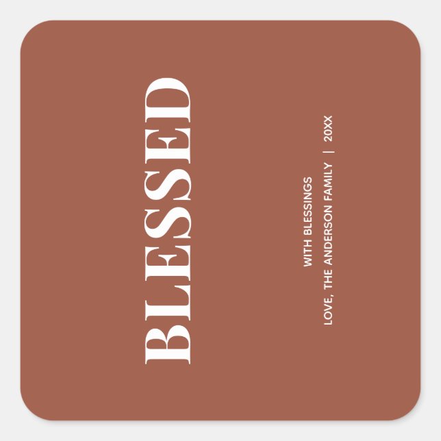 Sticker Carré Minimal BLESSED | Terracotta Holiday (Devant)